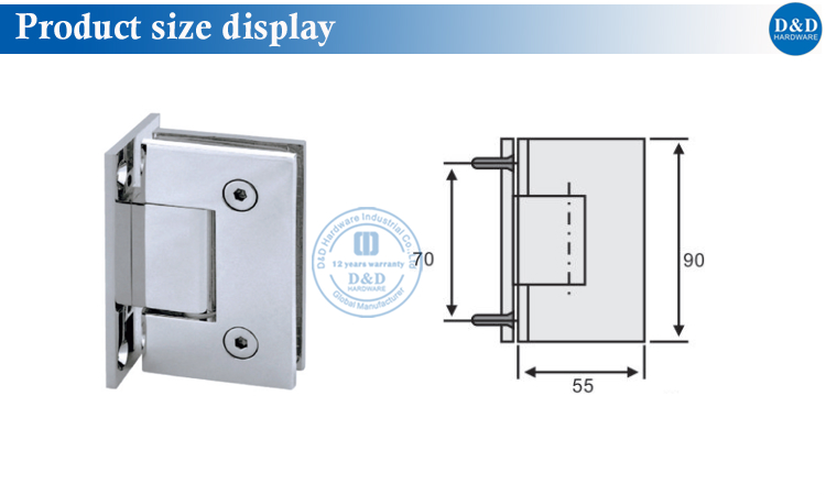 Glass Hinge Size Display-D&D Hardware product size display
