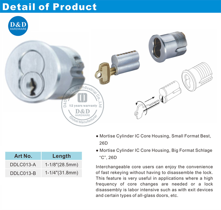 Brass 6 Pin Interchangeable IC Core Cylinder-DDLC013 from China ...