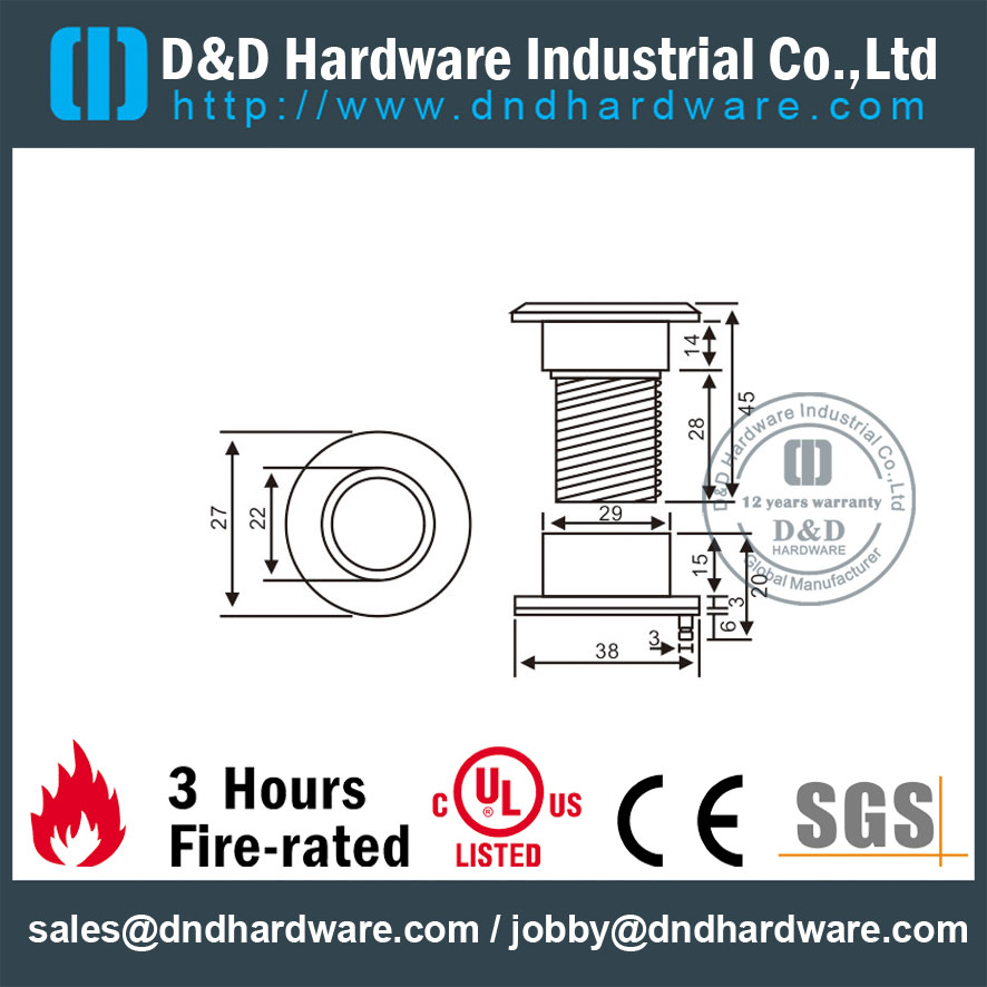 200 Degree Brass Door Eye Viewer Peephole for Interior Entry Door D&D