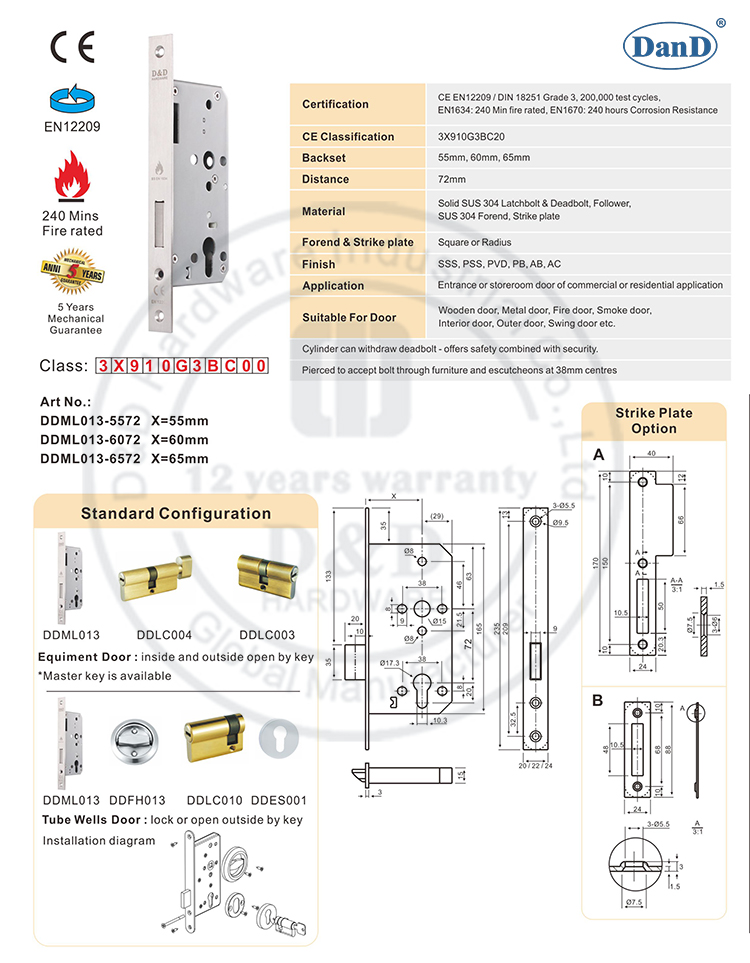 Ce Certificate Euro Mortise Bathroom Door Lock-ddml012 From China 