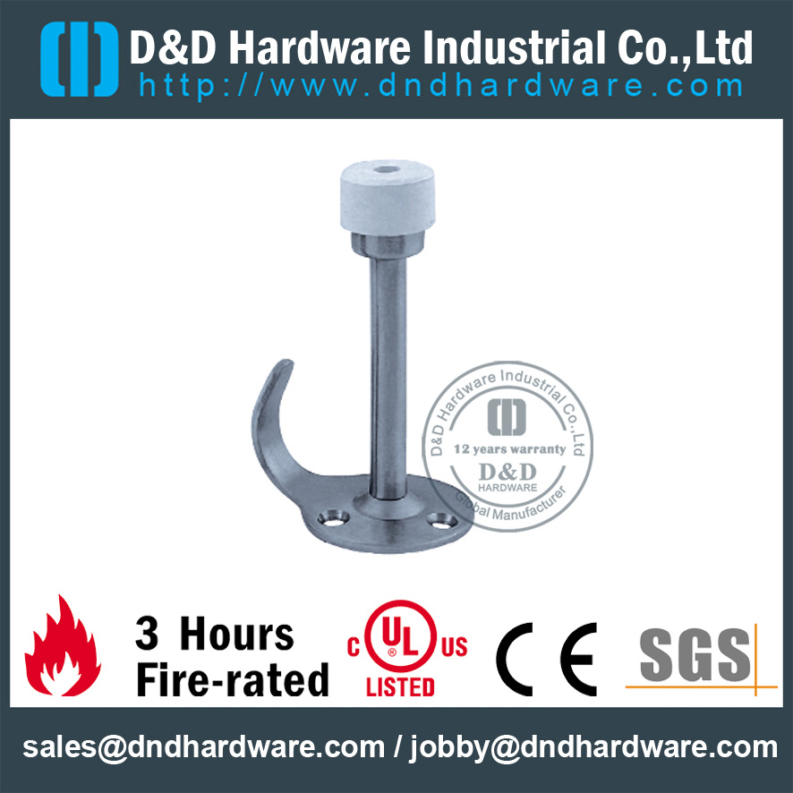 Stainless Steel Long Door Stop with Hook for Restroom Door D&D HARDWARE