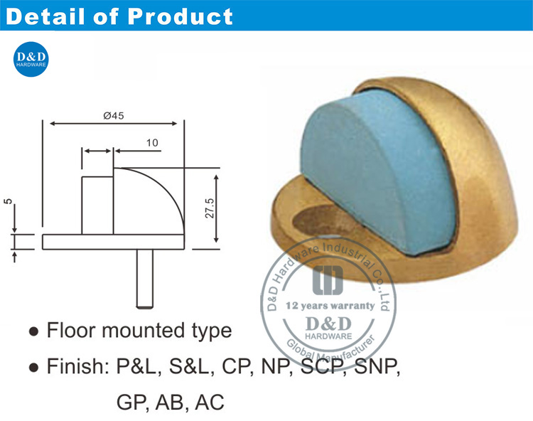 Best Unique Brass Hemisphere Round Outdoor Door StopDDDS005 from China