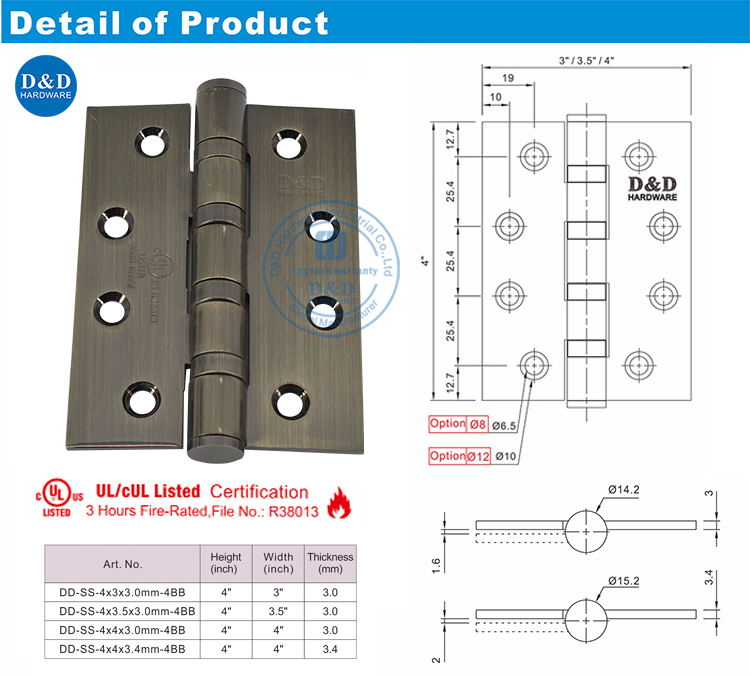 Stainless Steel Antique Brass Mortise Door Hinge for Fire Rated Door