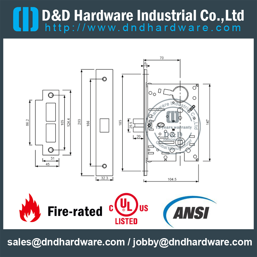 Locks and Latches with ANSI/BHMA A156.2 D&D HARDWARE